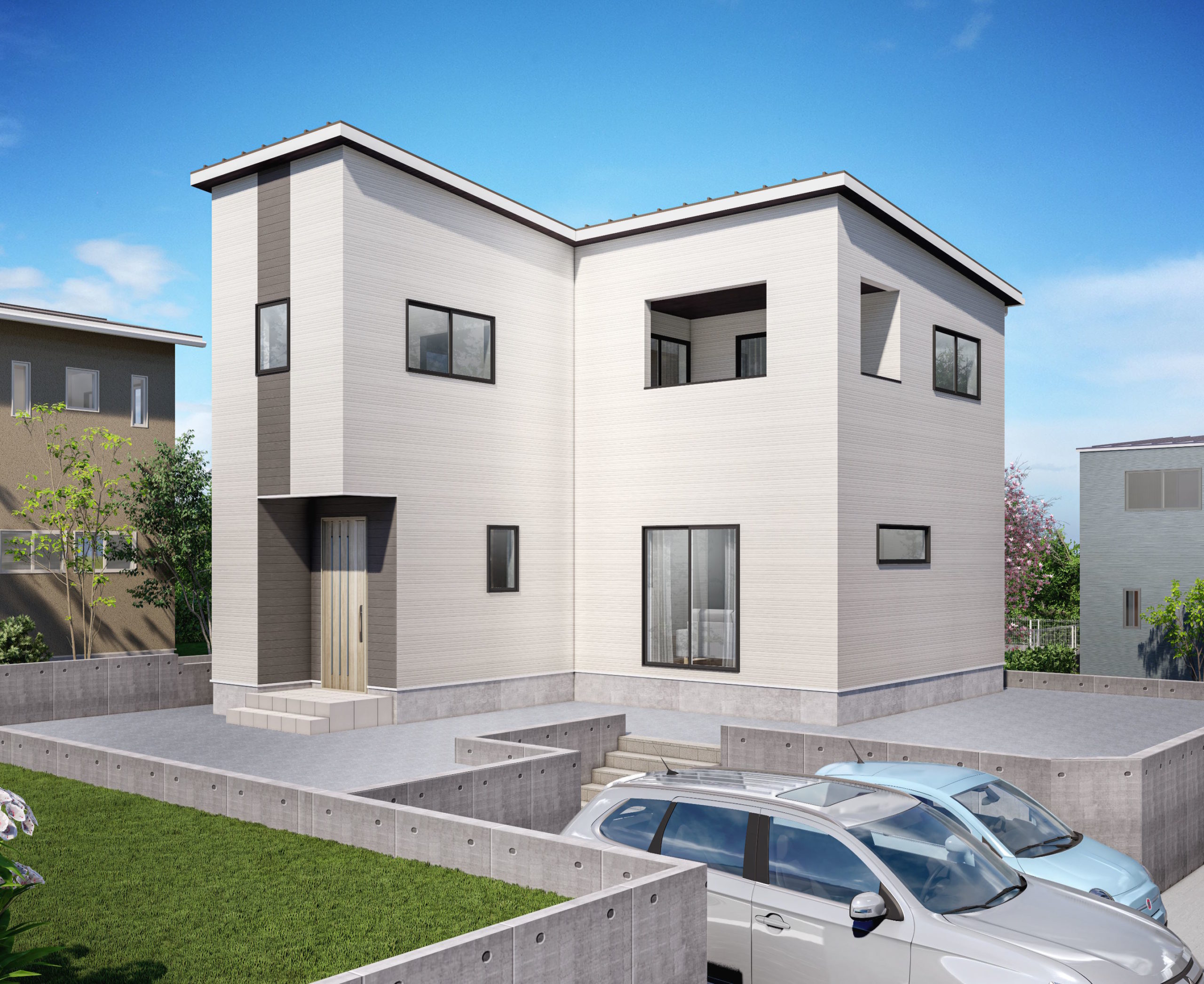 群馬県北群馬郡吉岡町 / ホワイトカラーのデザイン耐震住宅のイメージ画像